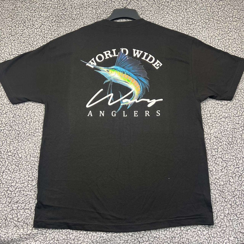 WorldWide Wavy Anglers Shirt Men Extra Large Black‎ Short Sleeve Crew Neck XL